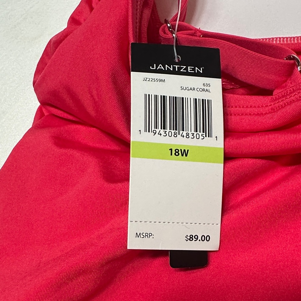 Jantzen NWT One-Piece Swimsuit Sugar Coral Hot Pink Plus Size 18W Built-In Bra - Picture 2 of 8